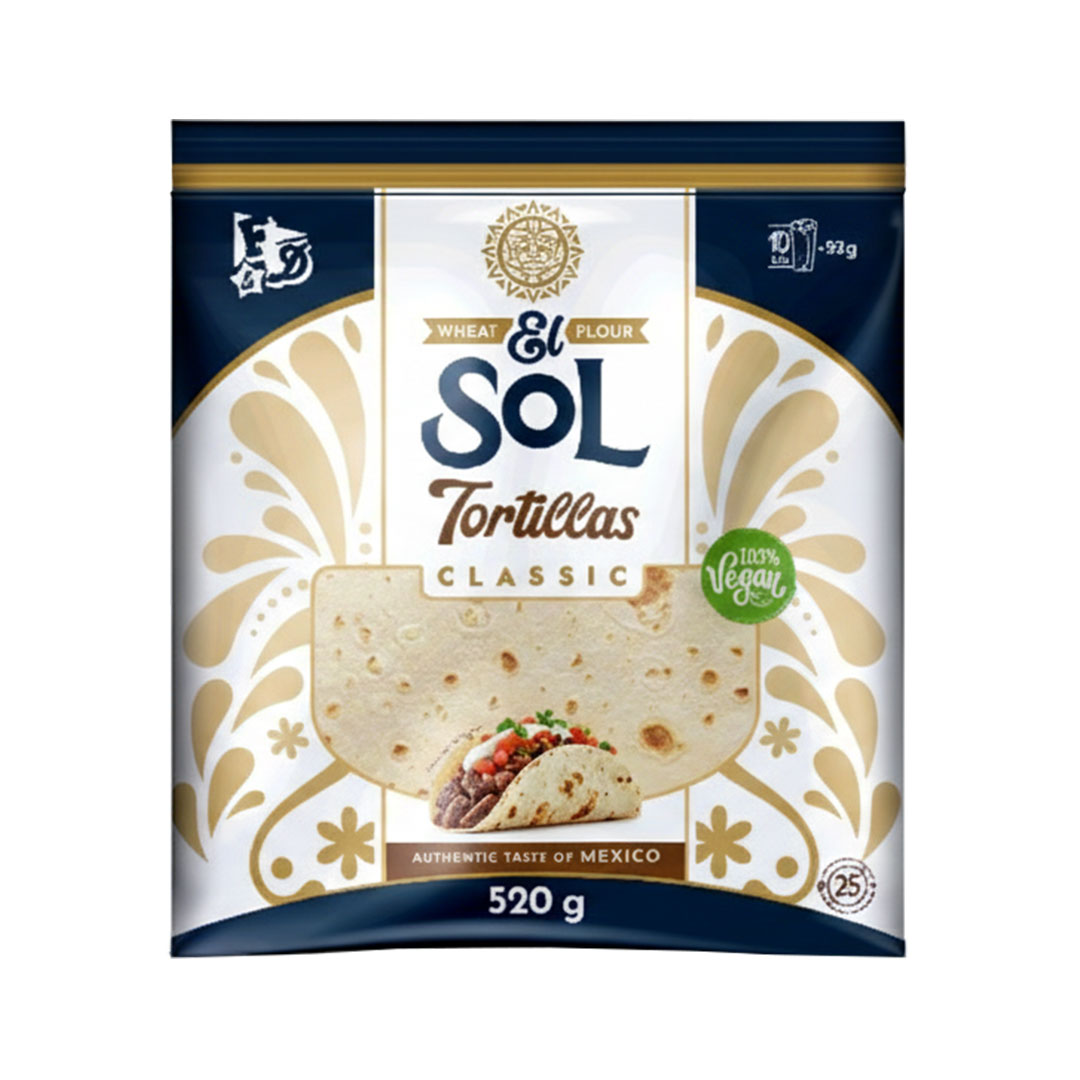 Pšenična tortilja El Sol, pakovanje od deset tortilja puta 52g po komadu.