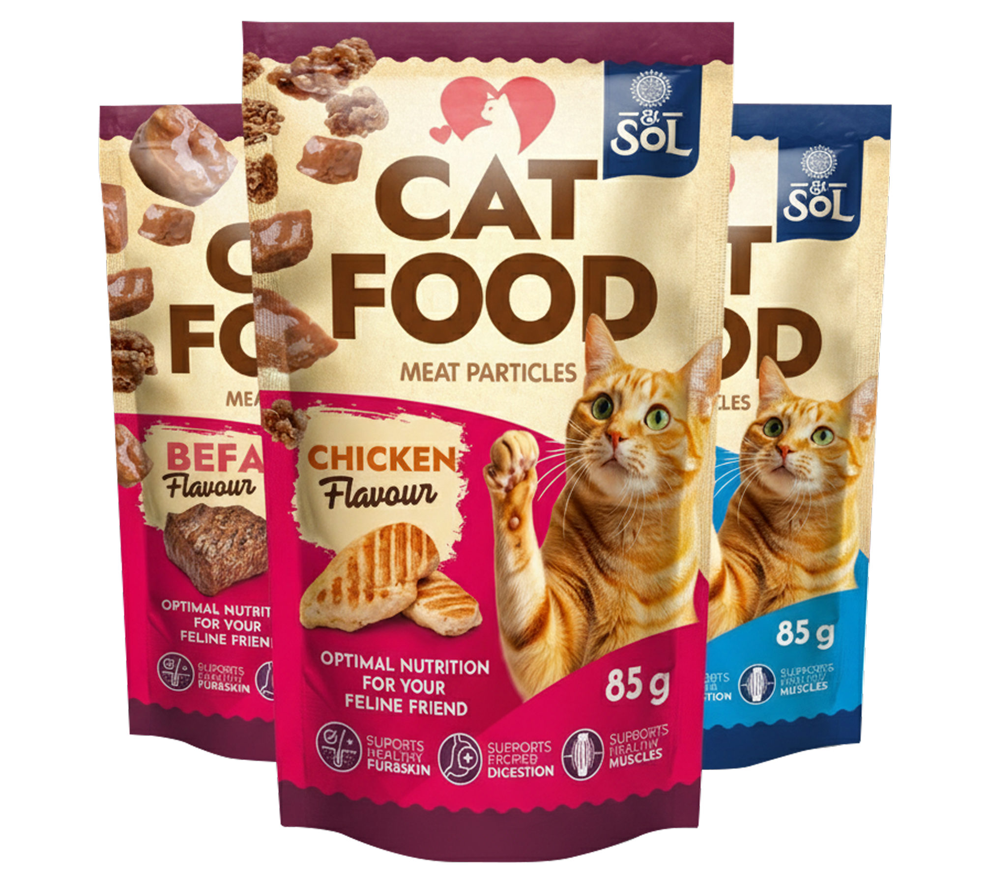 El Sol hrana za macke, od komadića do mlevenog mesa.