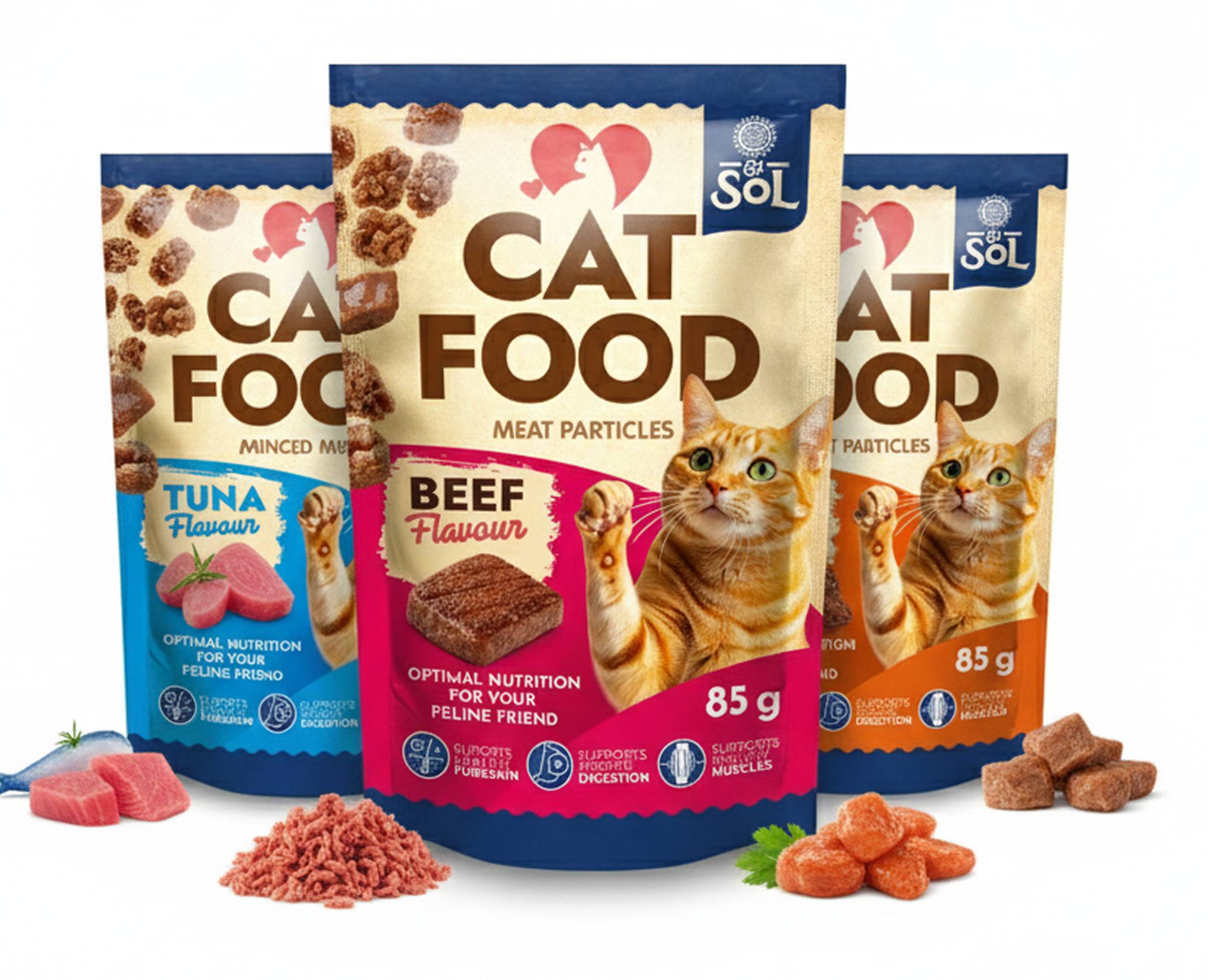 El Sol hrana za macke različitih vrsta, od tune do govedine.