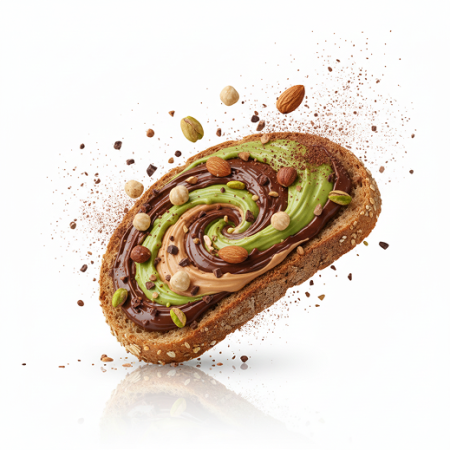 Kremovi u spirali na hlebu. Brend antebella pravi krem od pistaća i lešnika.